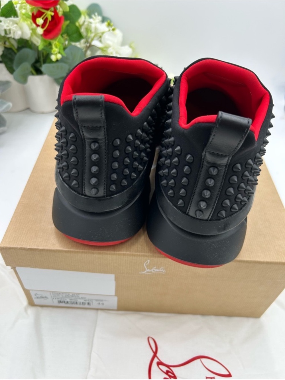 Men’s Christian Louboutin, black spike sock sneaker size 44 made in Italy - Picture 8 of 10